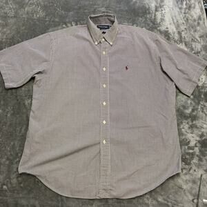 Ralph Lauren Golf Shirt Mens Large White/Black Gingham Button Down Short Sleeve